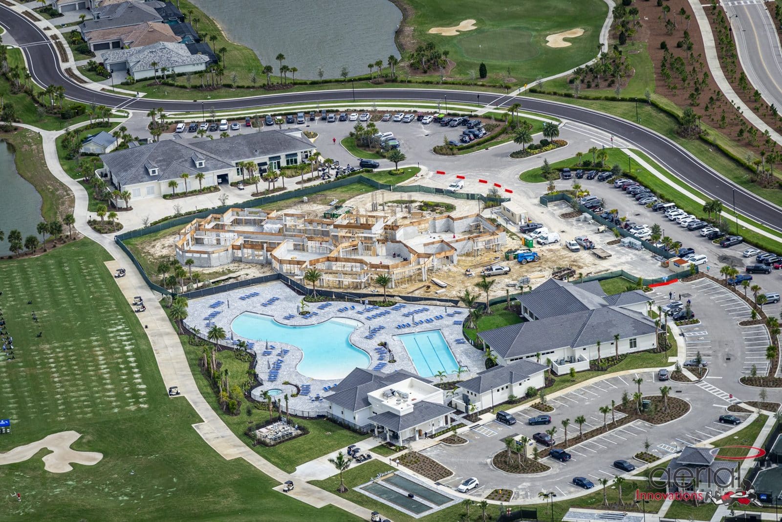 Aerial view of the Babcock Ranch clubhouse commercial concrete project in South Florida