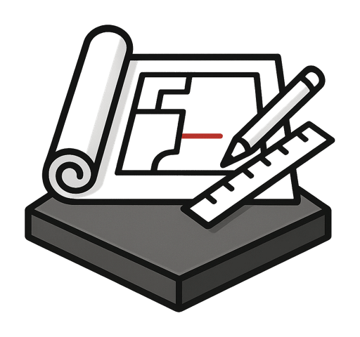 Blueprint, ruler and pencil icon representing commercial estimating